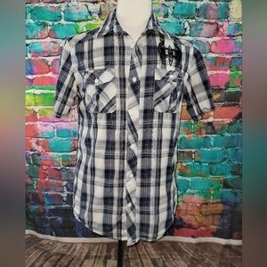 𝅺helix Men’s Short Sleeve Button-down Plaid Shirt Size Medium